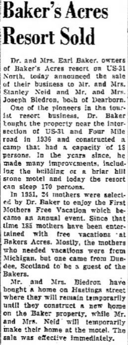 Bakers Acres Motel and Cottages (Waterfront Inn, Tamarack Lodge) - Mar 1959 Lot Sold